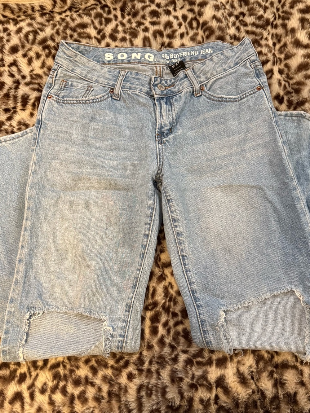 Song® Light Blue Distressed Boyfriend Jeans for Women